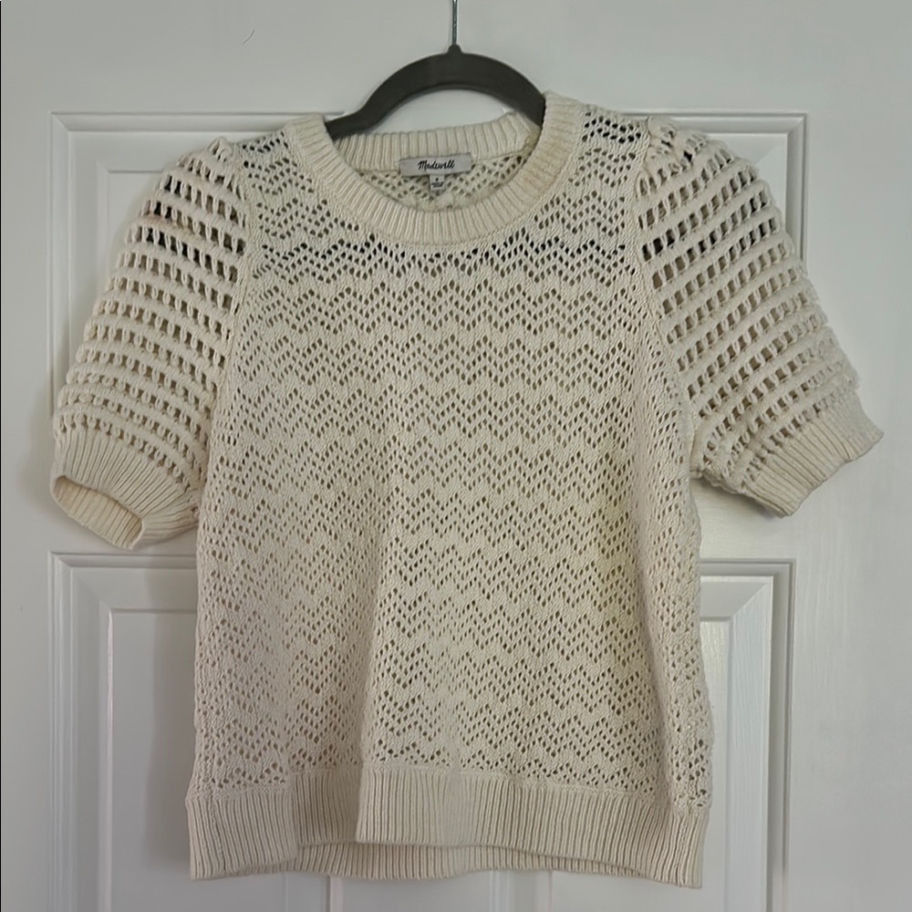 Madewell Cream Knit Short Sleeve Sweater